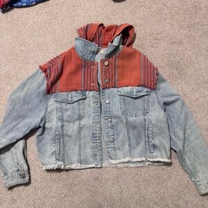 Free People - S - Hooded Cropped Jean Jacket